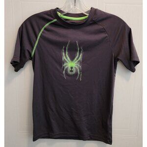 Spyder Boys Short Sleeve Performance T Shirt Gray/Green Spider Logo Youth Size M
